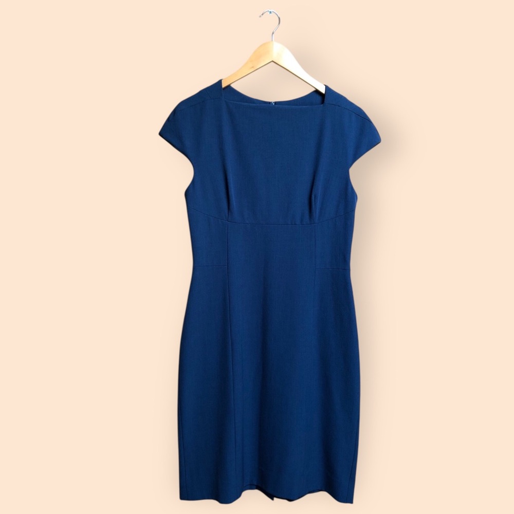 M.M. LAFLEUR The Ashley Dress Recycled WonderTex Blue Tailored Designer Women 8